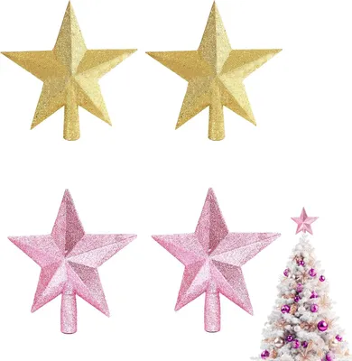 Imagen del producto de Adornos para la punta del árbol de Navidad, 10 cm, juego de 4 unidades, color dorado y rosa brillante, decoración navideña