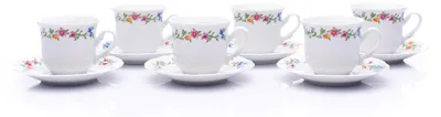 Produktbild von Tassen und Untertassen, Tschechisches Porzellan, 230 ml, Konstanz, Blumenband, 6 Stück, Thun 1794