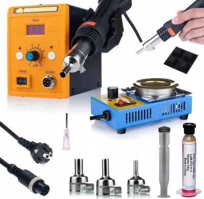 Produktbild von Heißluft-Lötstation Rosfix 858D Set – 700W Leistung | 3 Düsen, 160W Lötzinn-Tiegel 50mm, Flux RMA-223 mit Applikator | Elektronik, Kunststoffschweißen, Reparatur