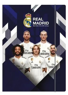 Produktbild von Faltkarte mit 3 Klappen und Gummiband, A4, REAL MADRID C.F., gemischte Motive, 108019005