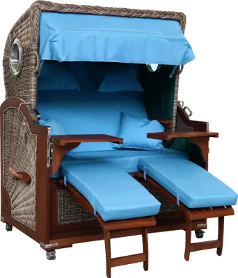 Produktbild von Webavita Strandkorb Bali Türkis aus Mahagoni - Bullauge 2-Sitzer Volllieger Urlaubsfeeling für Zuhause Terrasse Balkon