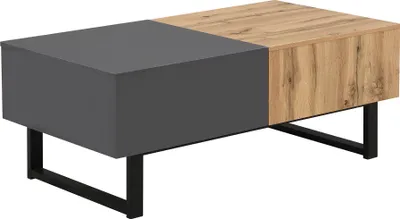 Produktbild von Fortuna Lai Ausziehbarer Couchtisch mit verstecktem Stauraum, Holz- und Metallgestell, schwarz und natur