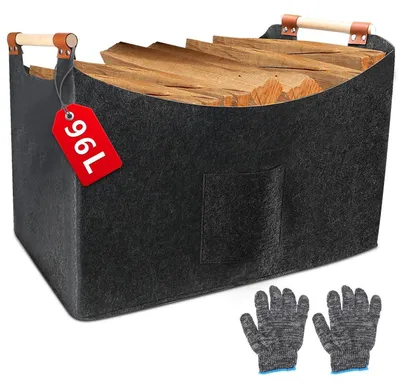 Immagine prodotto di Cesto portabricchette in feltro, dimensioni XXL, 96 litri, 60x40x40 cm, pieghevole, con manico in legno e guanti