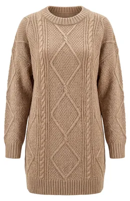 Produktbild von Damen Kleid in Creme mit strukturiertem Zopfmuster im Boho-Stil, reguläre Passform, Größe S