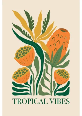 Image de Tableau mural encadré Tropical Vibes 65x97 cm, Tableau mural moderne pour décoration intérieure