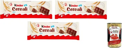 Produktbild von 3x Kinder Cereali, Kinder Country Gefüllte Schokolade mit gerösteten Cerealien und Milchcreme Packung mit 6 st. 138g + Italian Gourmet polpa 400g