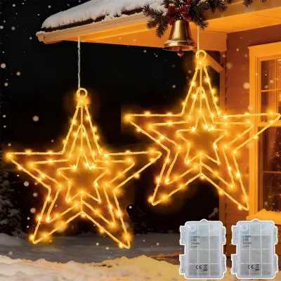 2er Set 75 LED Hängende Stern Weihnachtsbeleuchtung