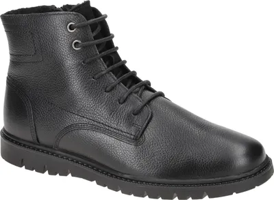 A single black boot shown from a side-diagonal angle against a white background.