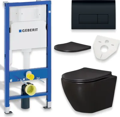 Produktbild von WC SET: Vorwandelement Duofix + Toilette Slim Soft-Close Delos Schwarz + Schallschutzmatte + Betätigungsplatte in Schwarz