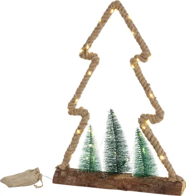 Immagine prodotto di ECD Germany Albero di iuta con illuminazione a LED 35x6,5x45 cm, albero di Natale decorativo in corda con 45 LED bianchi caldi figura di sacco di iuta decorazione natalizia
