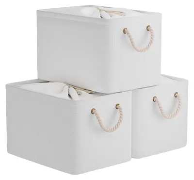 Image de Omgoods - Lot de 3 grandes corbeilles de rangement avec poignées, 40 x 30 x 26 cm