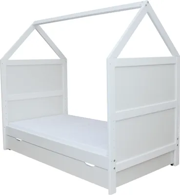 Produktbild von Babybett Kinderbett Bett Haus 140x70 cm mit Matratze Schublade weiss 0 bis 6 Jahre