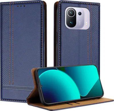 Produktbild von Handyhülle für Xiaomi 11 Pro Leder Flip Klappbare Schutzhülle mit Standfunktion Blau