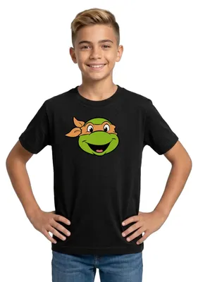 Produktbild von Spreadshirt Teenage Mutant Ninja Turtles Michelangelo Kostüm Teenager T-Shirt, 134/146 (9-11 Jahre), Schwarz