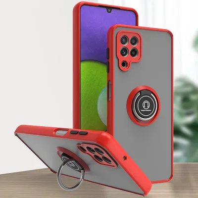 Produktbild von Samsung A22 4G Hülle, Ring Halter Ständer Matte Transluzent TPU Rahmen Stoßfest Schutzhülle für Samsung Galaxy A22 4G Rot