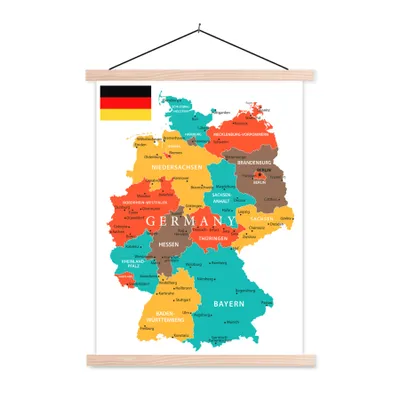 Obrázek produktu pro MuchoWow® Textilní plakát - Barevná mapa Německa - 120x160cm - S hnědými lamelami