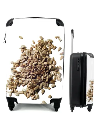 Produktbild von MuchoWow® Koffer Handgepäck Trolley Rollkoffer Kleine Reisekoffer mit 4 Rollen - Stapel gerösteter Sonnenblumenkerne auf einem weißen Hintergrund - Cabin Size < 55x40x23 cm & 55x40x20 cm - Fotokoffer - Kabinenkoffer - Boardgepäck - Reise-Box - Reisekoffer - Reisegepäck - Koffer mit Bild - Trolley für Kinder