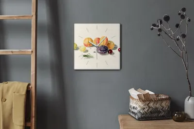 Produktbild von Coloray Hodiny Unikátní 30x30 cm  Tiché hodiny Pro obývací pokoj a kuchyň Nástěnné hodiny Plátno Bílé ručičky hodin - Ovocné třešňové broskve