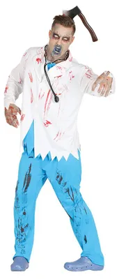 Produktbild von Zombie Chirurg Arzt blau Kostüm für Herren Gr. M/L, Größe:M