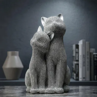Immagine prodotto di Decorazione a forma di coppia di gatti, struttura realizzata, dimensioni 13x10x21 cm, colore argento, marca Mauro Ferretti, modello Sparky