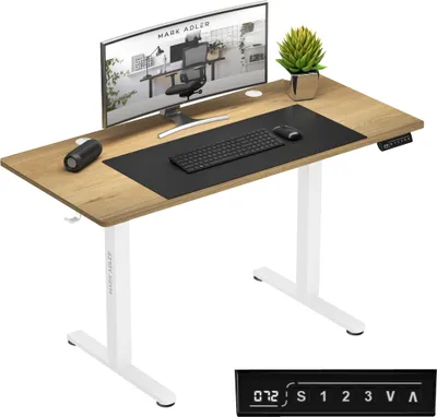 Produktbild von MARK ADLER Leader 7.0 | Höhenverstellbarer Schreibtisch Elektrisch Bürotisch Stehtisch | 120x60 cm | 3 Memory-Steuerung | Memoboard | Weiß Eiche