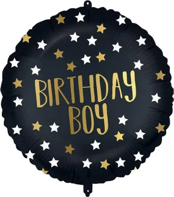 Zdjęcie produktu dla Balon foliowy Bithday Boy, czarno złoty, 46 cm