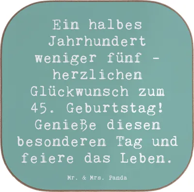 Produktbild von Mr. & Mrs. Panda Untersetzer Glas Spruch 45. Geburtstag Feier - Meeresbrise - Geschenk, Freude, Teeuntersetzer, handgefertigt, Tassen, Erfahrungen, feiern, Abenteuer