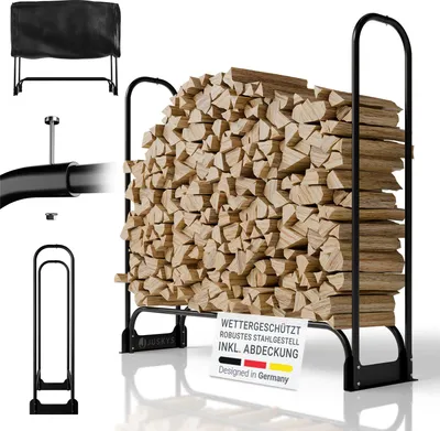 Produktbild von Juskys Kaminholzregal M 130x117x36 cm, außen aus Metall mit Abdeckungung, Feuerholzregal