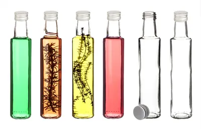 Produktbild von BigDean 6x Glasflaschen 250ml rund mit Schraubverschluss - Kleine Flaschen zum Befüllen -  Germany - Likörflaschen, Ölflaschen, Schnapsflaschen