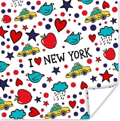 Produktbild von MuchoWow® Poster New York - Zeichnung - Rot 50x50 cm - Wohnzimmerdekoration