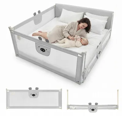 Zdjęcie produktu dla Primabobo MIŚ zestaw 3 barierek do łóżka 2×200 + 1×160 cm, regulowane, szara