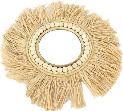 Produktbild von Boho-Wanddeko aus Raffia, in vielen Größen & Ausführungen erhältlich | Boho-Raffia-Deko, Farbe:Boho Spiegel Capri Ø 40cm