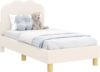 Obrázek produktu pro vidaXL Dětský rám postele s čelem krémový 70 x 140 cm ovčí kůže