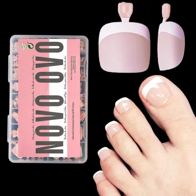 Image de Ongles artificiels adhésifs, en gel souple, type "French Manucure" à couverture complète, 360 pièces, 15 tailles, rose clair