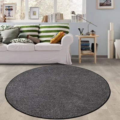 Produktbild von Famanu Rundteppich 120 cm - Schwarz, waschbar, modern, antislip, weich