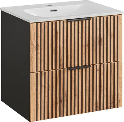 Produktbild von Waschtisch 60.2cm Gaia mit 2 Schubladen, Eichenoptik und Schwarz