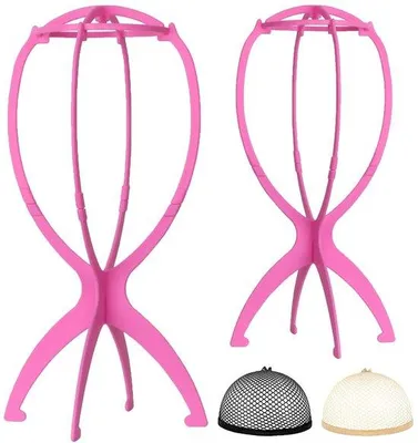 Produktbild von Unyqoos® Leichtes, tragbares Perückenständer-Set (2 Stück) zum Trocknen und Aufbewahren – luftdurchlässig, Polypropylen, kompakt, rosa