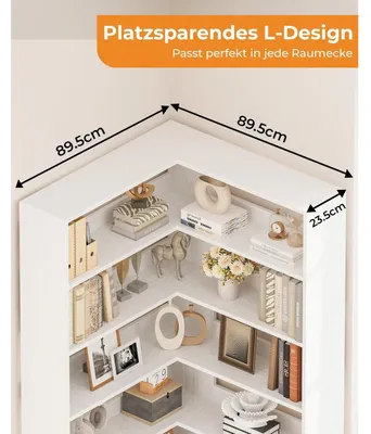 Produktbild von Bücherregal 6 Ebenen Eckregal 180cm Weiß L-förmig MDF