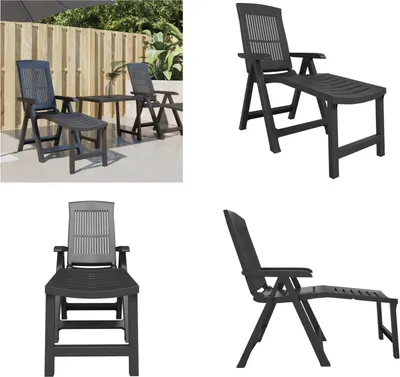 Image de vidaXL Chaise longue anthracite en plastique - Chaise longue - Transat - Chaise longue d'extérieur - Mobilier de jardin