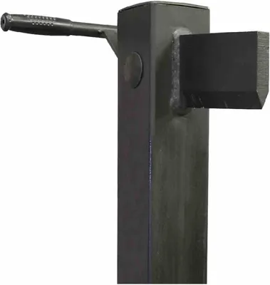 A close-up of a black metal log splitter.