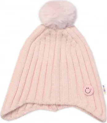 Productafbeelding van Wintermuts voor kinderen met pompon, Smile, Baby Nellys - poederroze, maat 48-54 cm