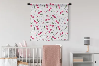 Produktbild von MuchoWow® Wandteppich Wandbehang Kirschen - Weiß - Muster 90x90 cm Tapisserie Dekoration Wandtuch - Wandaufhänger