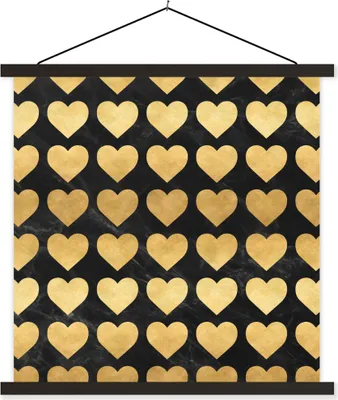 Produktbild von MuchoWow® Textilposter Muster - Herz - Gold - Schwarz 40x40 cm mit schwarzem Rahmen - Fotos