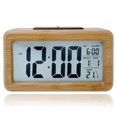 Produktbild von LED Bambus Wecker Digital Alarmwecker Uhr Beleuchtet Schlummerfunktion LCD
