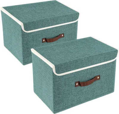 Produktbild von Famanu Aufbewahrungsbox mit Deckel, Stoff, Waschbar, 38x25x25 cm, Set von 2, Aqua Deep
