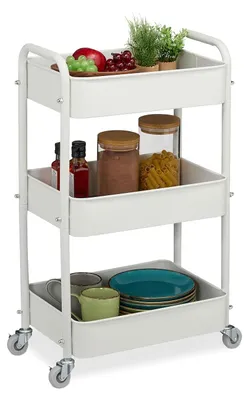 Produktbild von TRANKIELO® – Küchenwagen mit 3 Schubladen – Mobiler Servicewagen aus Stahl – Badezimmerwagen, 71,5 x 43,5 x 29,5 cm