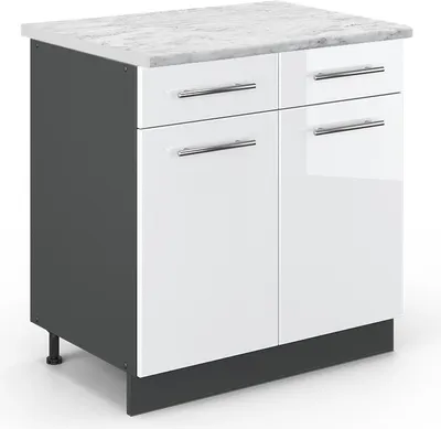 Produktbild von Küchenunterschrank Vicco Fame-Line Weiß Hochglanz 80 cm , AP Marmor, Model 45868