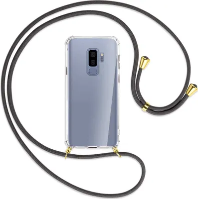 Produktbild von Handykette Backcover-Schutzhülle mit Band (Metall goldfarben) für Samsung Galaxy S9+ / S9 Plus - dunkelgrau