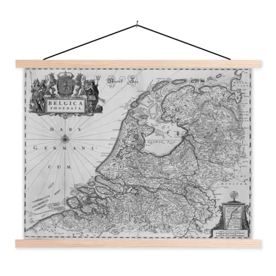 Produktbild von MuchoWow® Textilposter Schwarz-weiße Karte der Niederlande 40x30 cm mit holzfarbenen Rahmen - Bilder