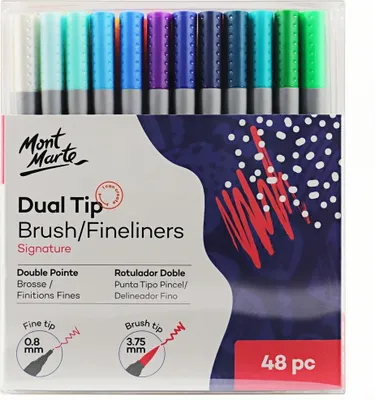 Produktbild von Mont Marte Marker Dual Tip Marker mit 48 Farben, Doppelspitzen für Zeichnen, Ideal auch zum Skizzieren, Kolorieren, Handlettering, Kalligrafieren